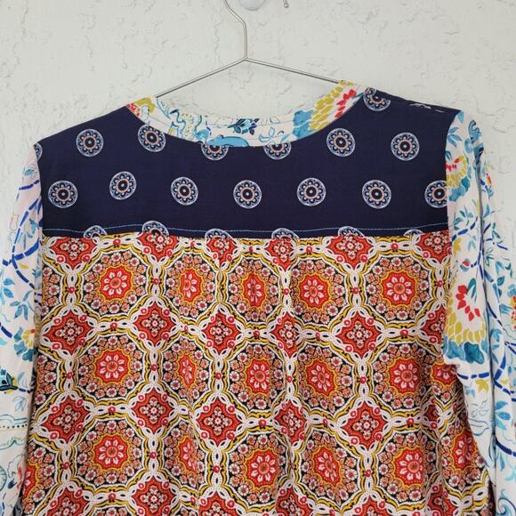 Anthropologie Maeve Floral Colorblock Blouse Multicolor Women Size 4 Rayon Boho - Picture 8 of 14